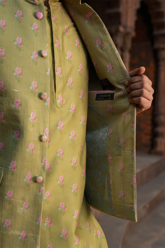 Green Mughal Printed Bandi & Kurta Set