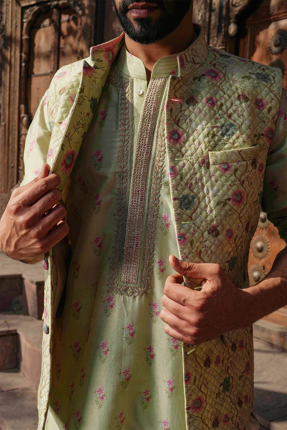 Mint Green Mughal Quilted Bandi