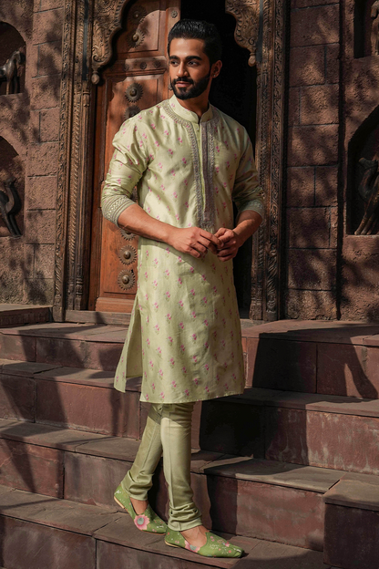 Mint Green Mughal Embroidered Kurta Set
