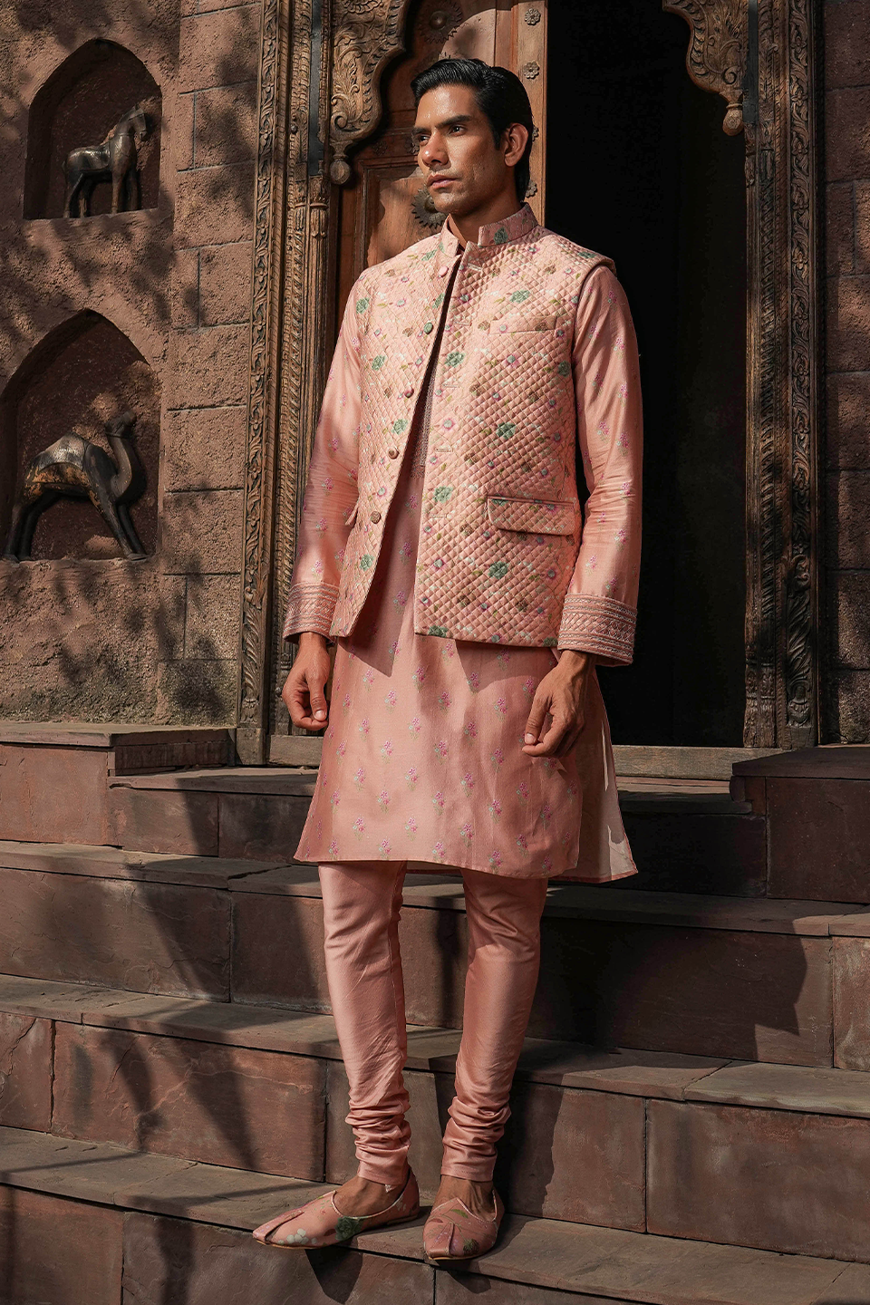 Blush Pink Mughal Quilted Bandi