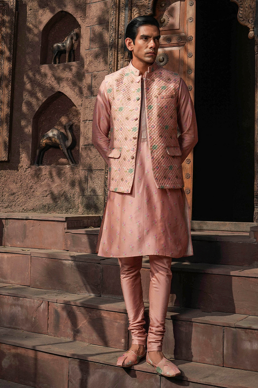 Blush Pink Mughal Embroidered Kurta Set
