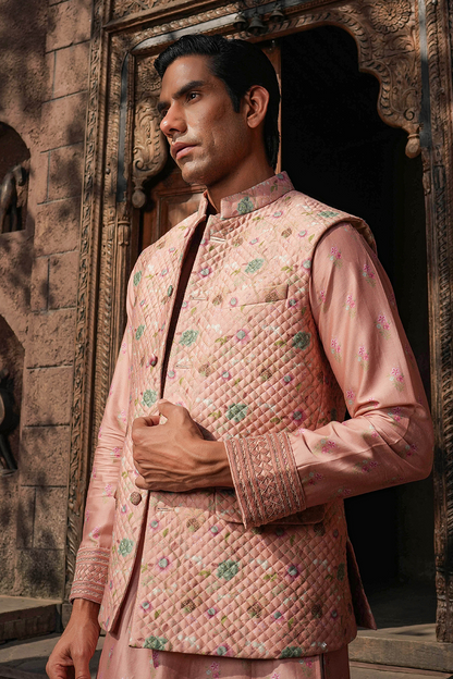 Blush Pink Mughal Quilted Bandi