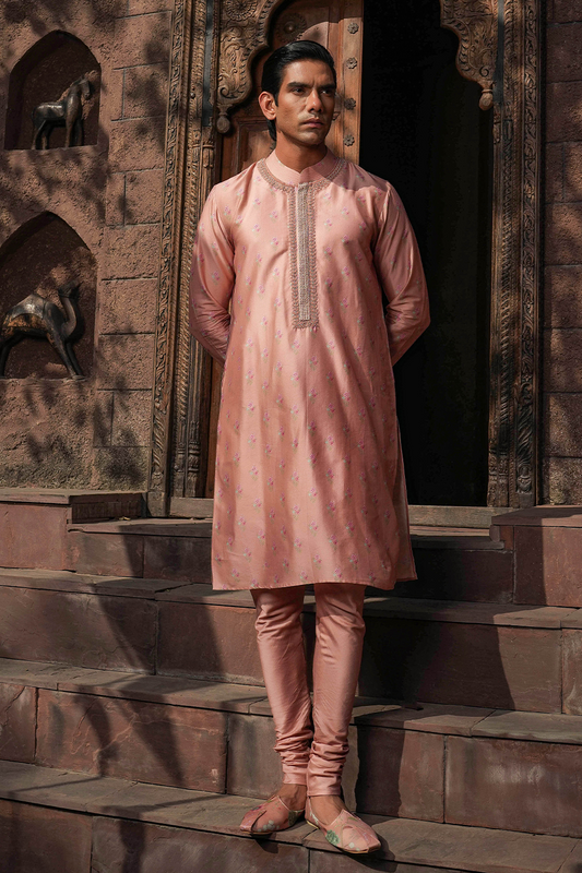 Blush Pink Mughal Embroidered Kurta Set