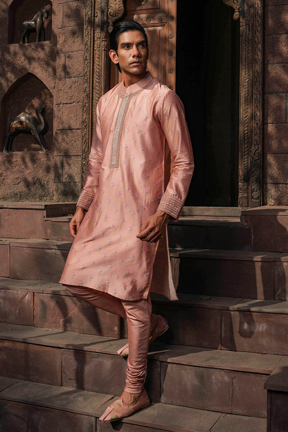 Blush Pink Mughal Quilted Bandi & Printed Kurta Set