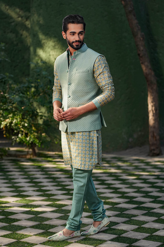 Turquoise Mughal Quilted Bandi