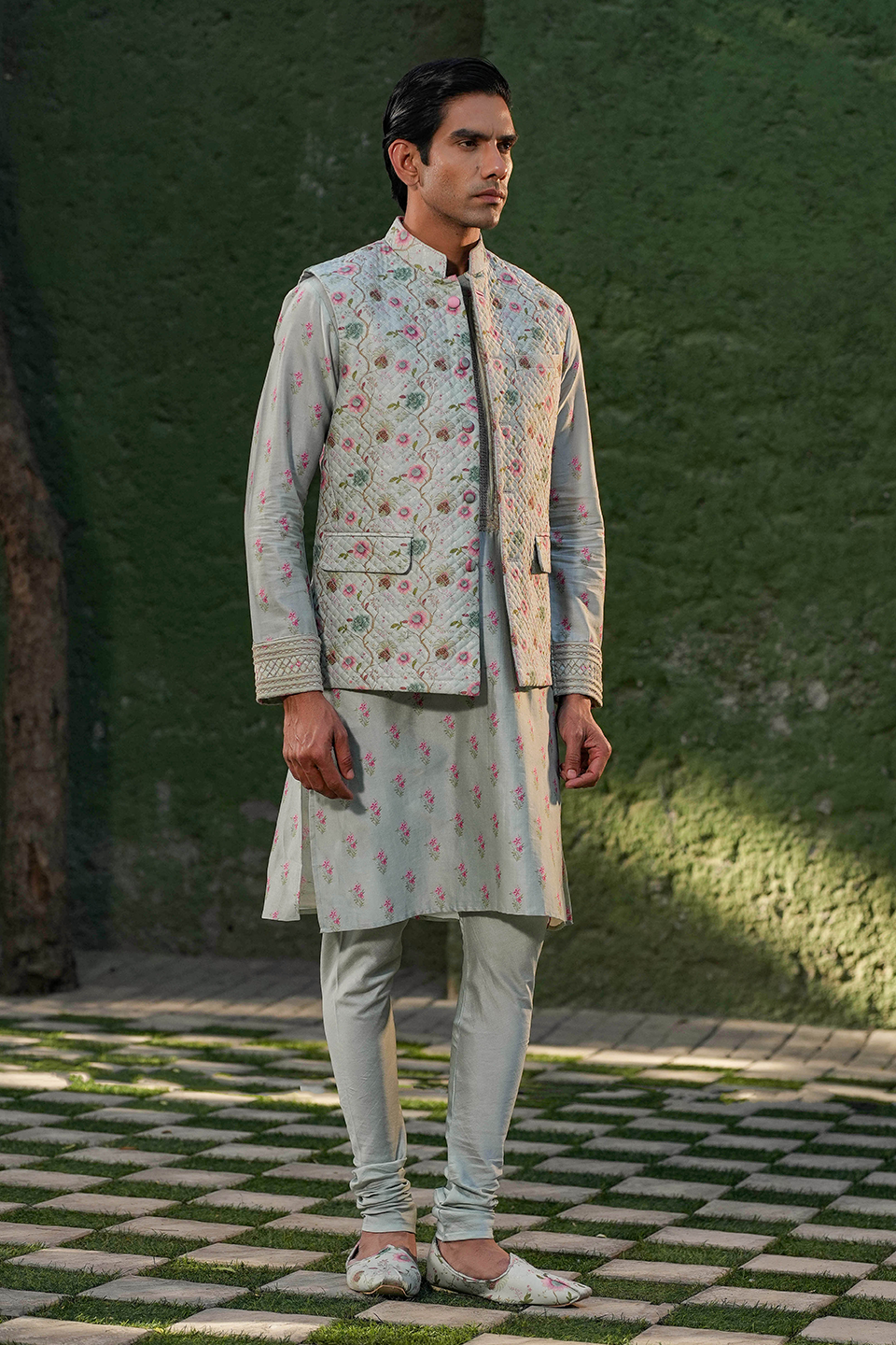 Blue Mughal Embroidered Kurta Set