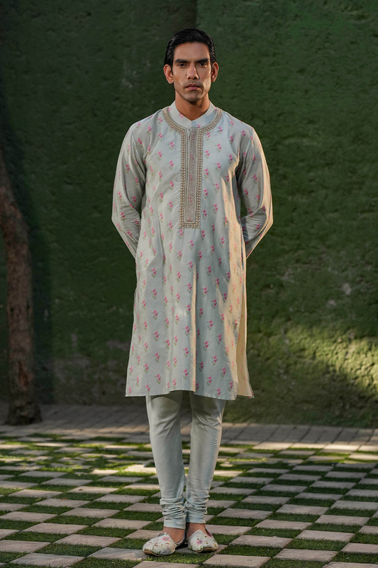 Blue Quilted Bandi & Embroidered Kurta Set