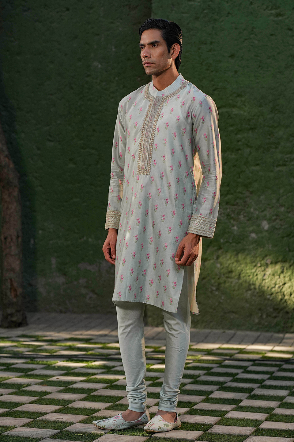 Blue Quilted Bandi & Embroidered Kurta Set