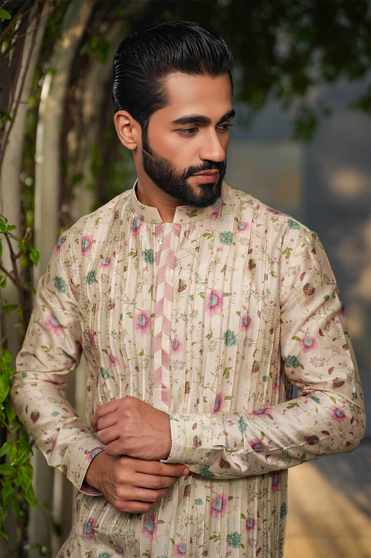 Ivory Mughal Pleated Embroidered Kurta Set