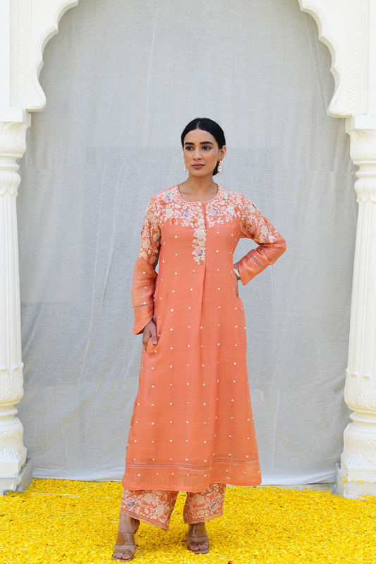 Peach Ivory Light Long Kurta