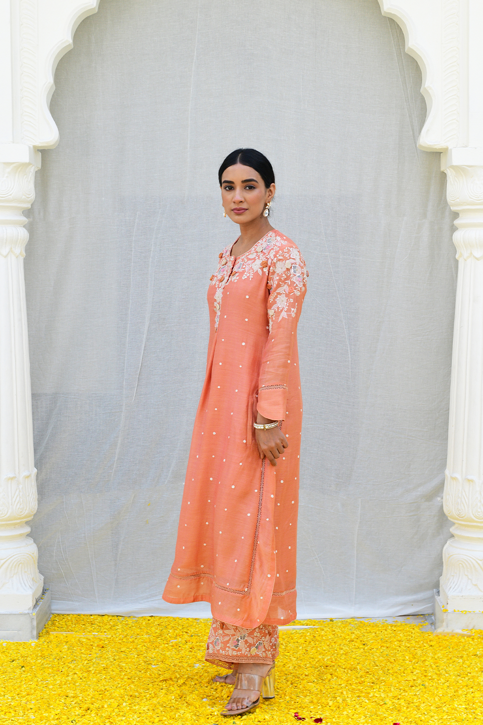 Peach Ivory Light Long Kurta