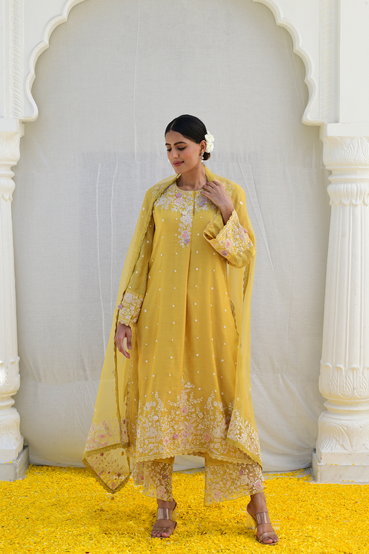 Yellow Ivory Heavy Long Kurta