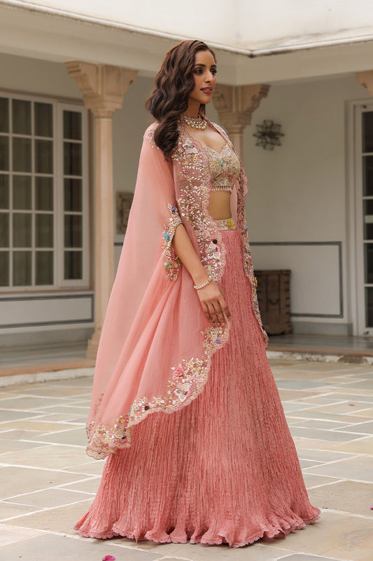 Gulzar Pink Cape Lehenga Set
