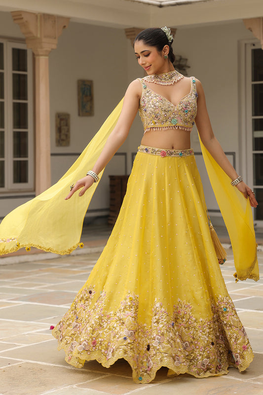 Gulzar Yellow Heavy Choker Scallop Lehenga Set