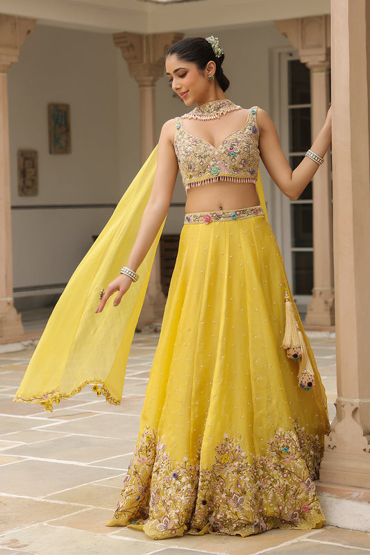 Gulzar Yellow Heavy Choker Scallop Lehenga Set