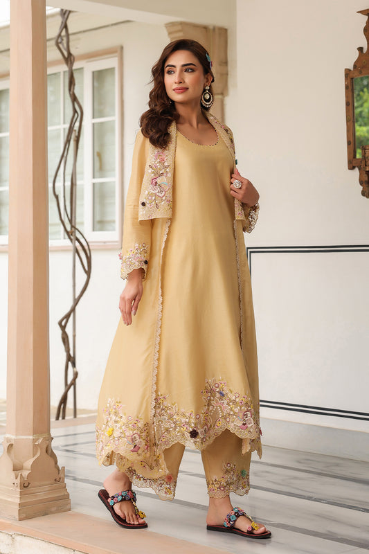 Gulzar Ivory Heavy Jacket Style Kurta Set