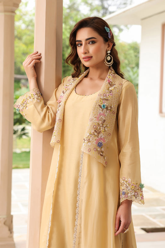 Gulzar Ivory Heavy Jacket Style Kurta Set