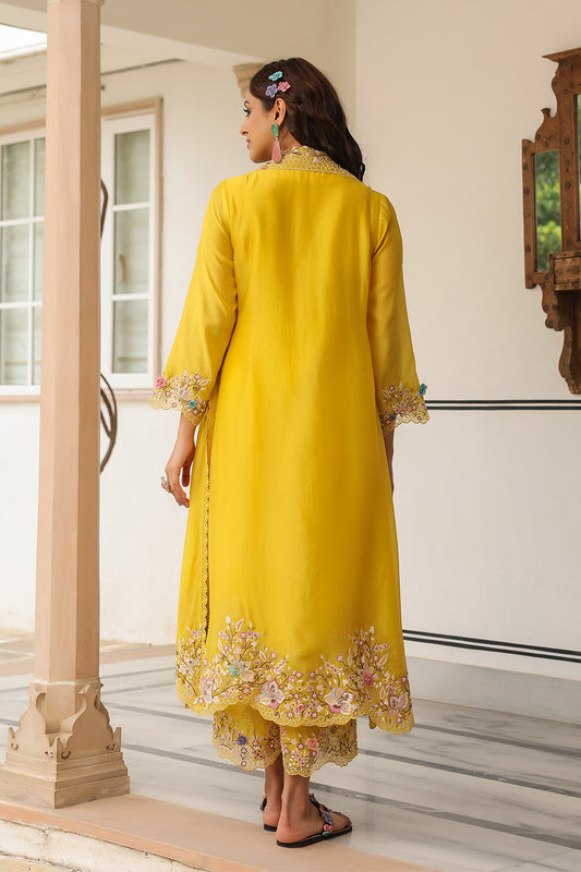 Gulzar Yellow Heavy Jacket Style Kurta Set