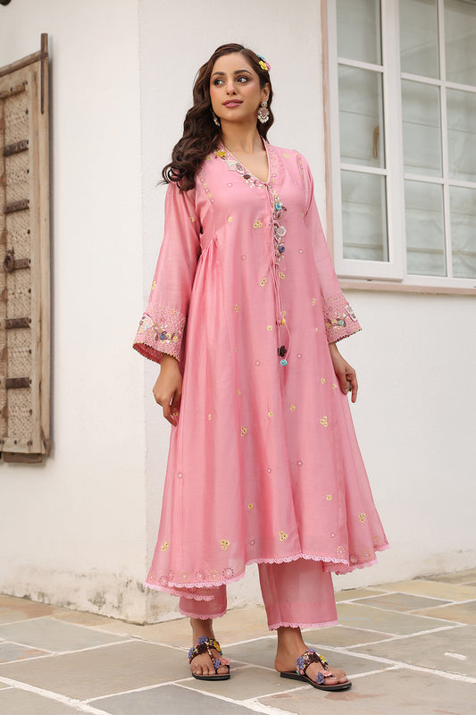 Gulzar Pink Kalidaar Set