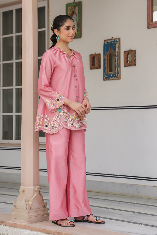 Gulzar Pink Scallop Co-ord Set