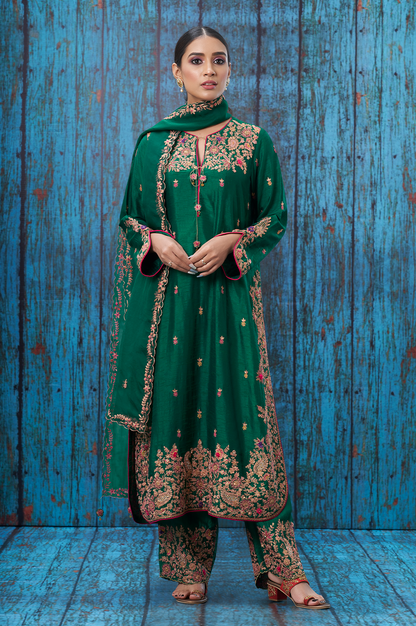 Green Kairi Buta Jaal Long Kurta Set