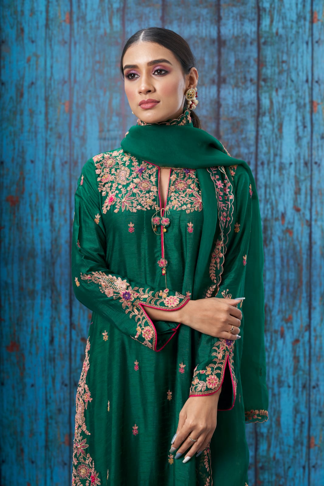 Green Kairi Buta Jaal Long Kurta Set