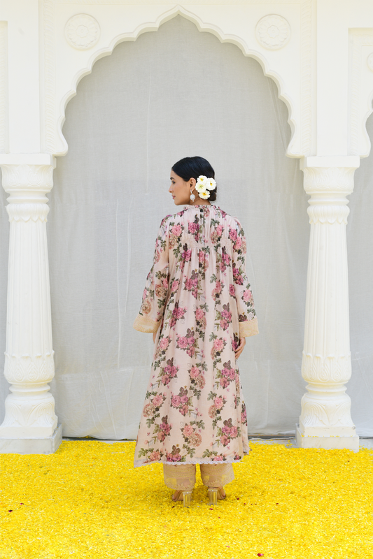 Ivory Floral Rose Frill Kurta set