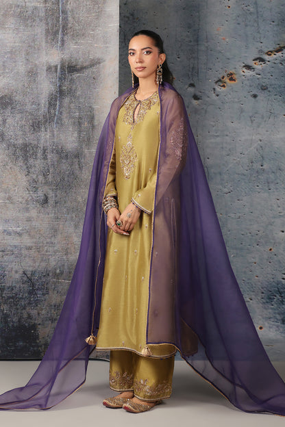 Mehrang Olive Green Straight Long Kurta Set