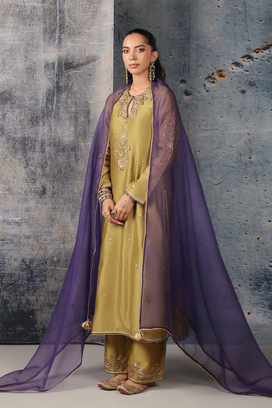 Mehrang Olive Green Straight Long Kurta Set