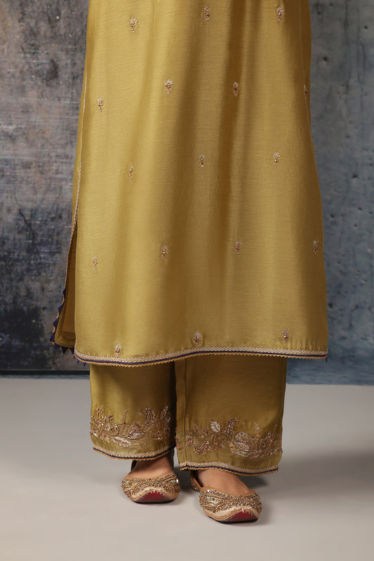 Mehrang Olive Green Straight Long Kurta Set