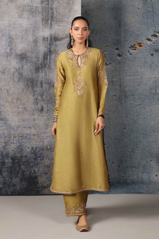 Mehrang Olive Green Straight Long Kurta Set