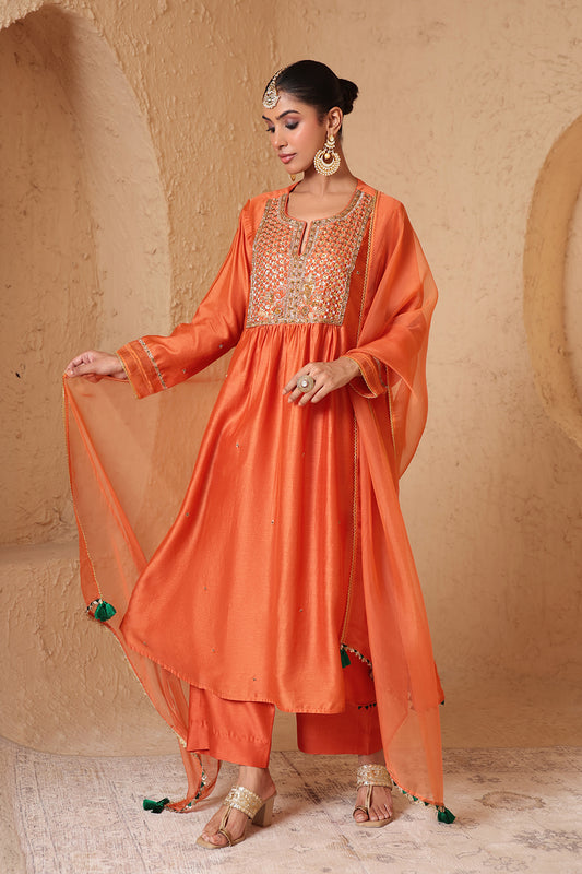 Mehrang Orange Frockstyle Kurta Set
