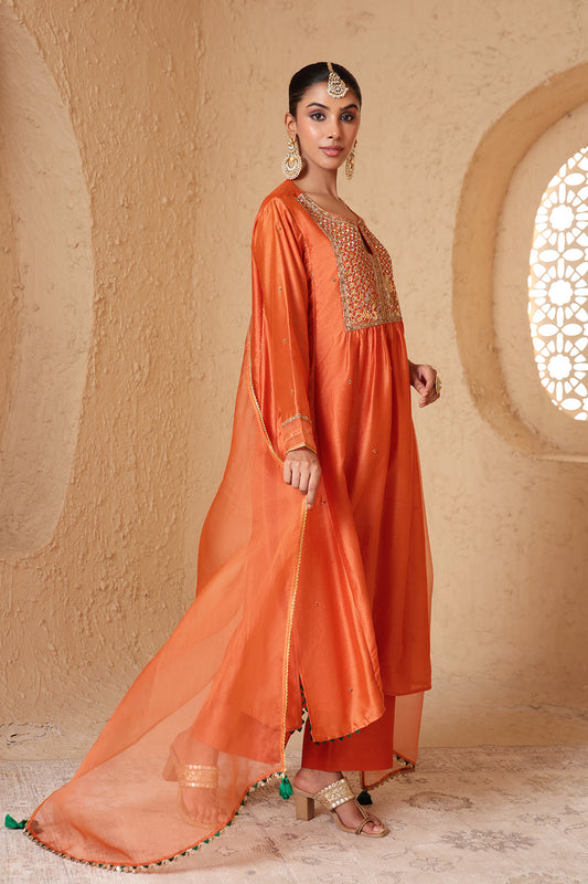 Mehrang Orange Frockstyle Kurta Set