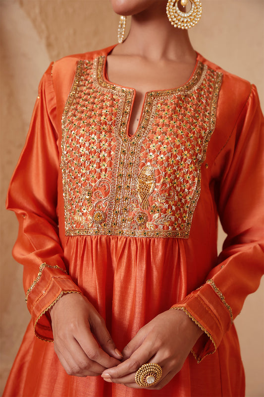 Mehrang Orange Frockstyle Kurta Set