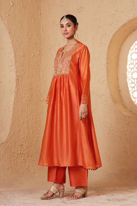 Mehrang Orange Frockstyle Kurta Set