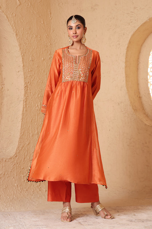 Mehrang Orange Frockstyle Kurta Set