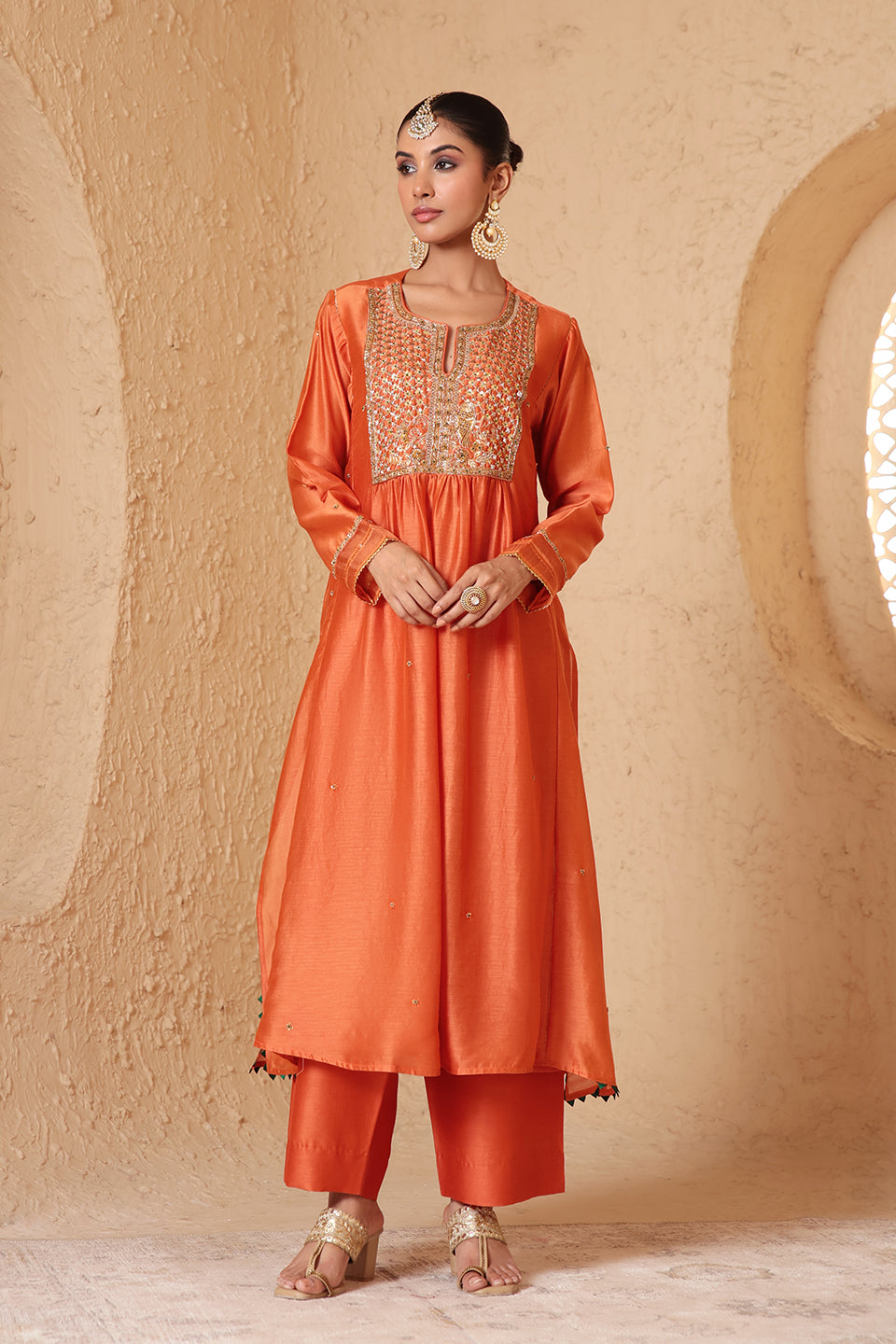 Mehrang Orange Frockstyle Kurta Set
