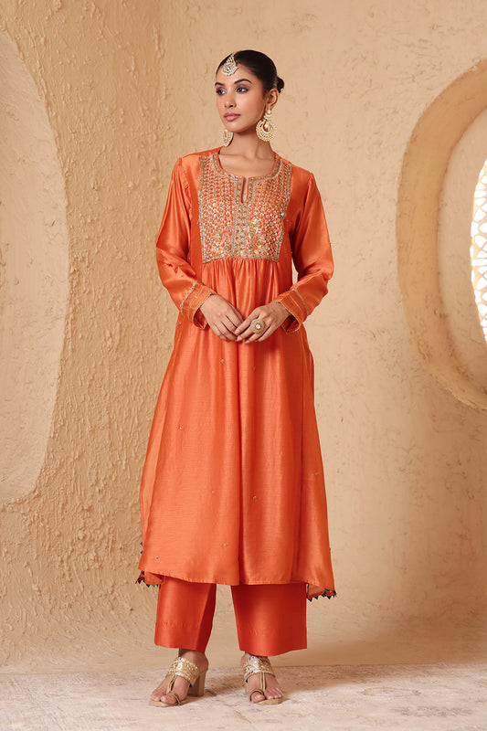Mehrang Orange Frockstyle Kurta Set