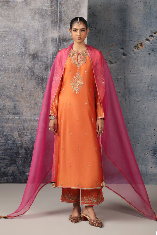 Mehrang Orange Straight Long Kurta Set