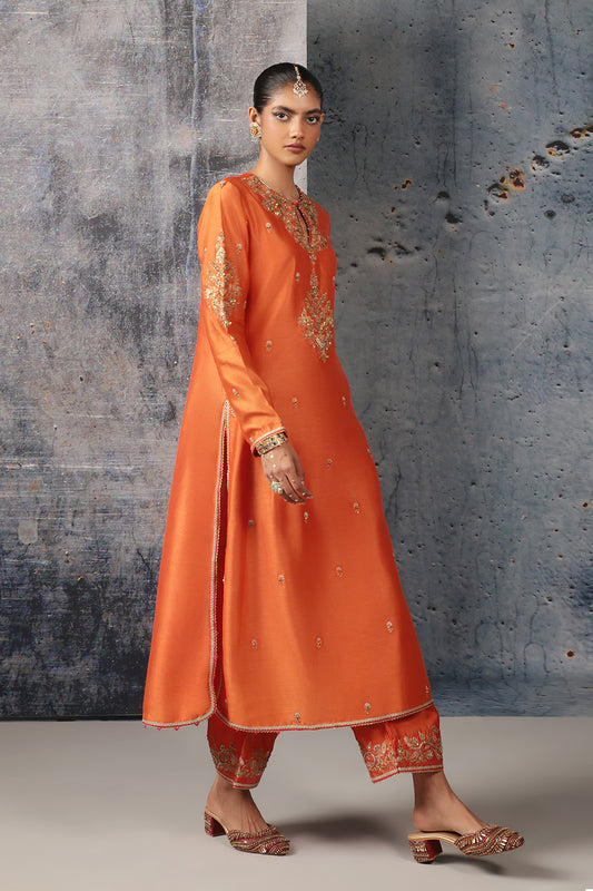 Mehrang Orange Straight Long Kurta Set