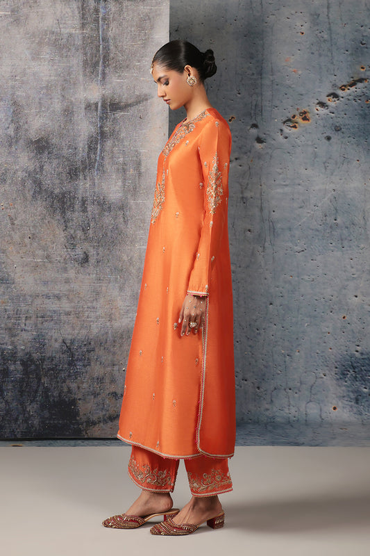 Mehrang Orange Straight Long Kurta Set