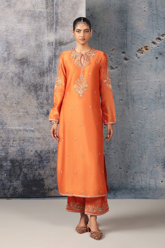 Mehrang Orange Straight Long Kurta Set