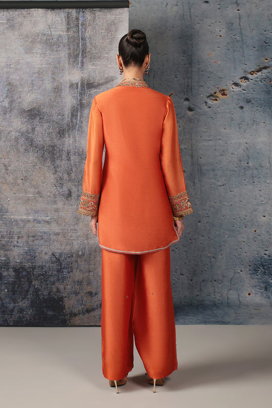 Mehrang Orange V Neck Short Kurta Set