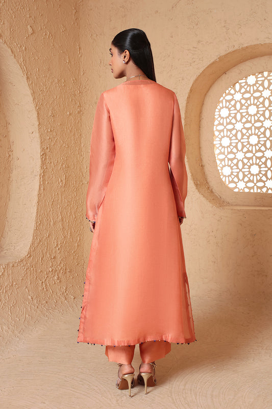Mehrang Peach Heavy Neck Kurta Set