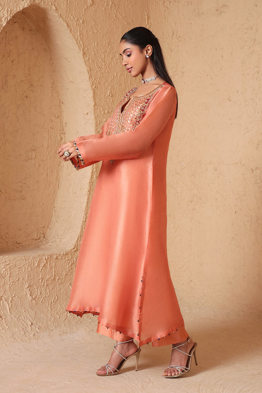 Mehrang Peach Heavy Neck Kurta Set