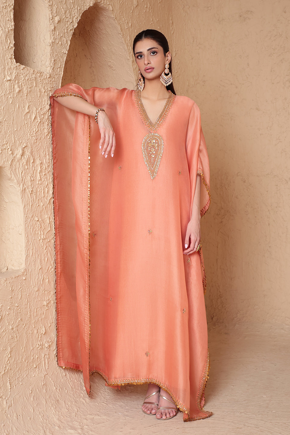 Mehrang Peach Kaftan Set