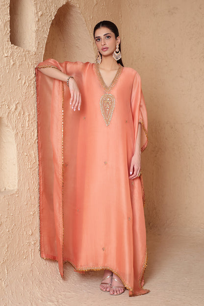 Mehrang Peach Kaftan Set