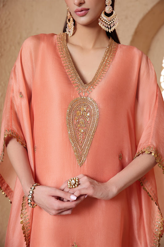 Mehrang Peach Kaftan Set