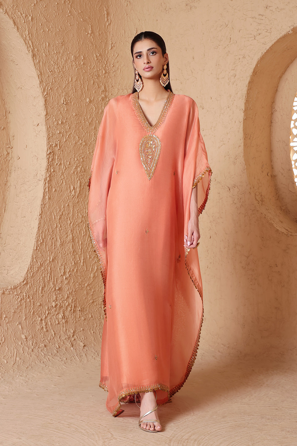 Mehrang Peach Kaftan Set
