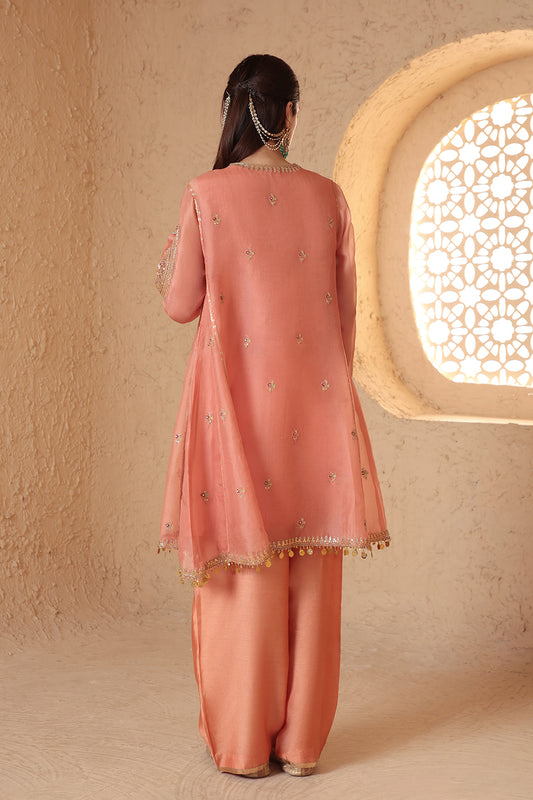 Mehrang Peach Short Pheran Kurta Set
